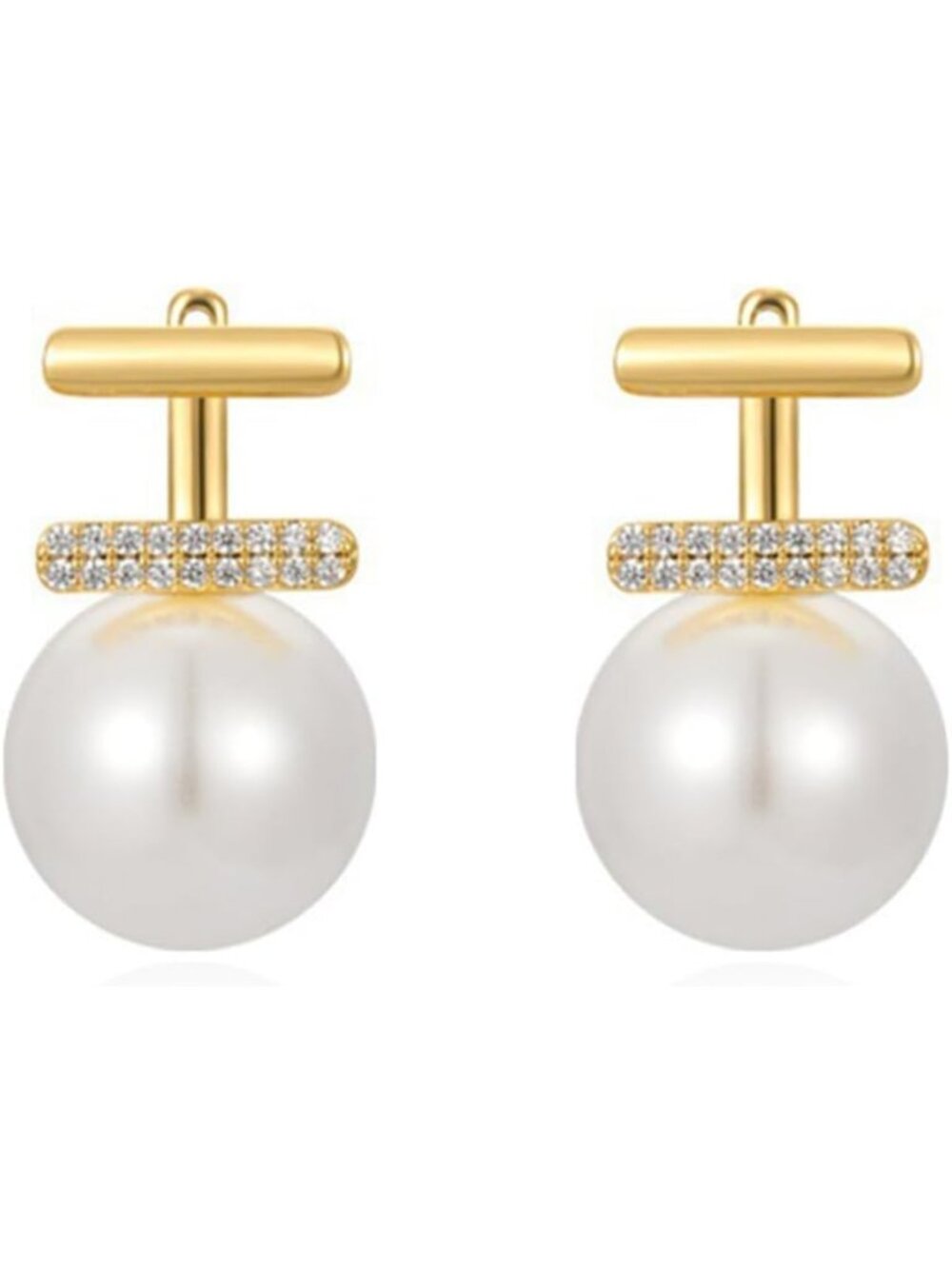 Trendy 13mm Gold Plated Shell Pearl Drop Earrings, S925 Sterling Silver Post